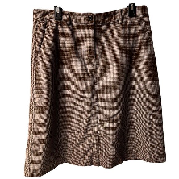LL Bean Skirt Womens Sz 12P Houndstooth Equestrian Classic Fit Vintage Tan Brown - Picture 1 of 9